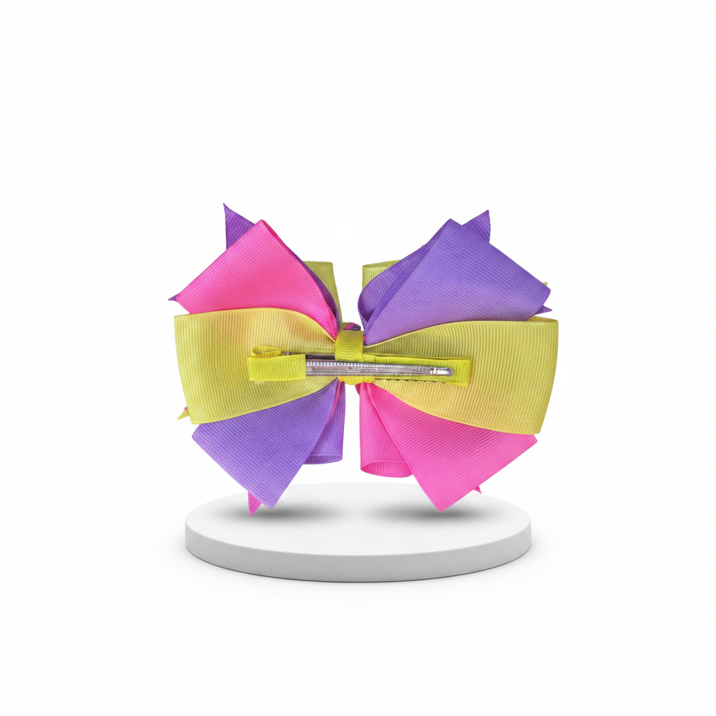 Yellow pink lavender bow back - white pedestal