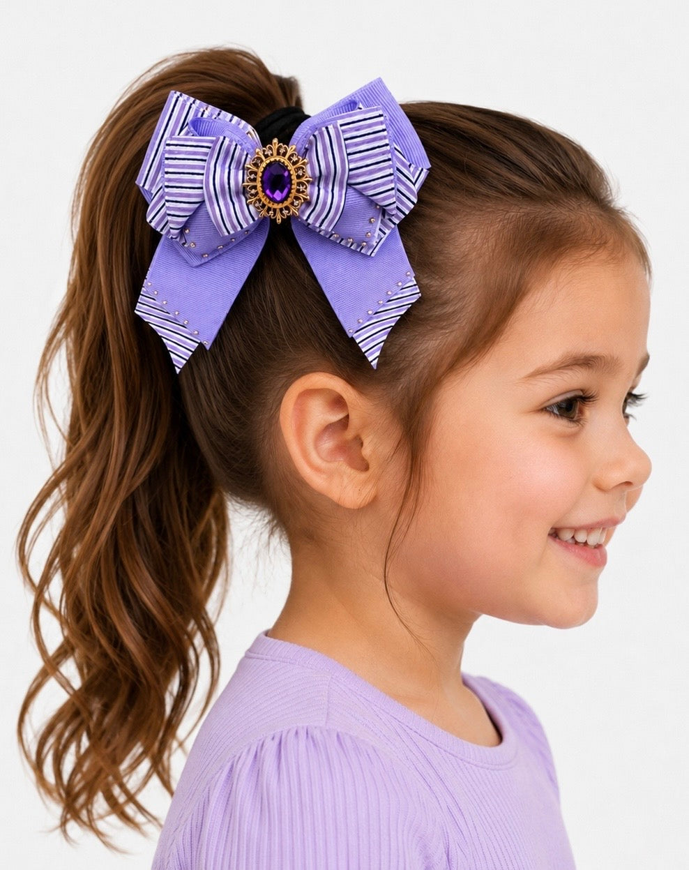 Jewel Tail Bow – Lavender Stripe