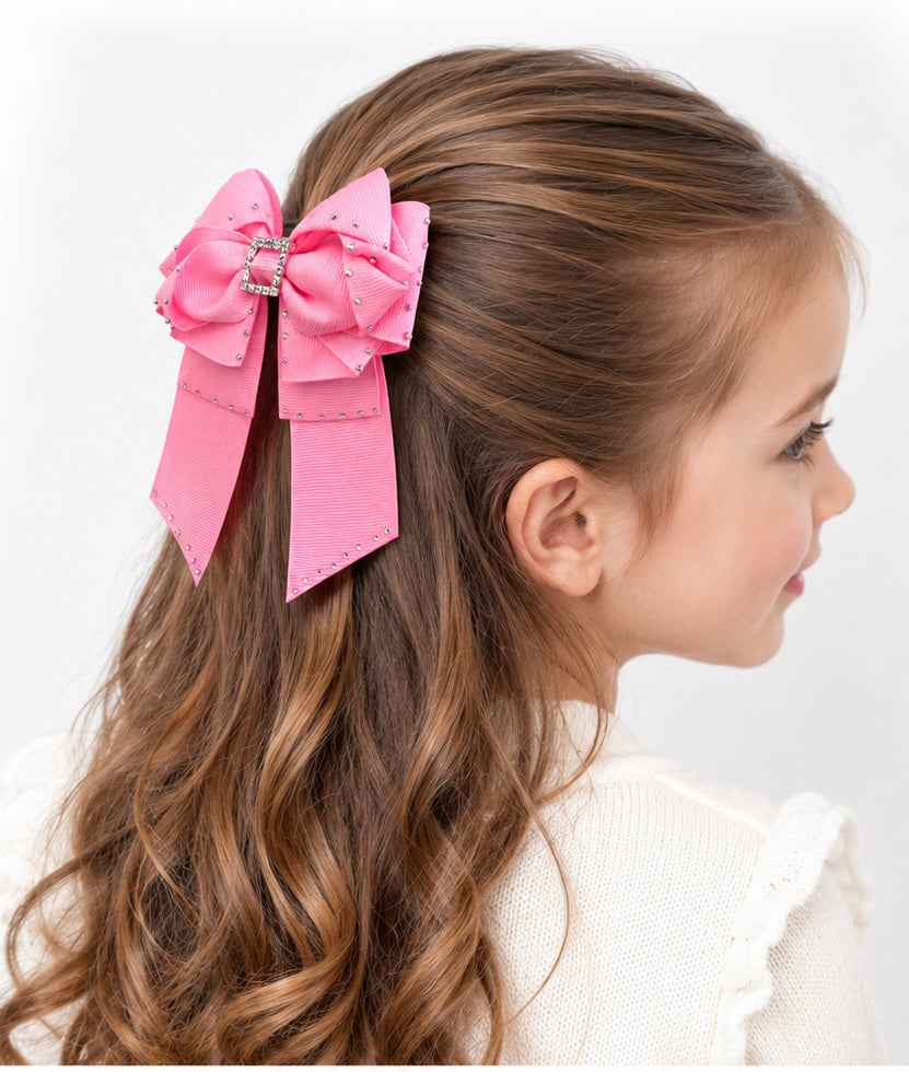 Crystal Long Tail Bow – Blush Pink
