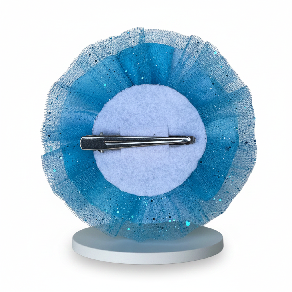 Aqua glitter tulle bow back - white pedestal