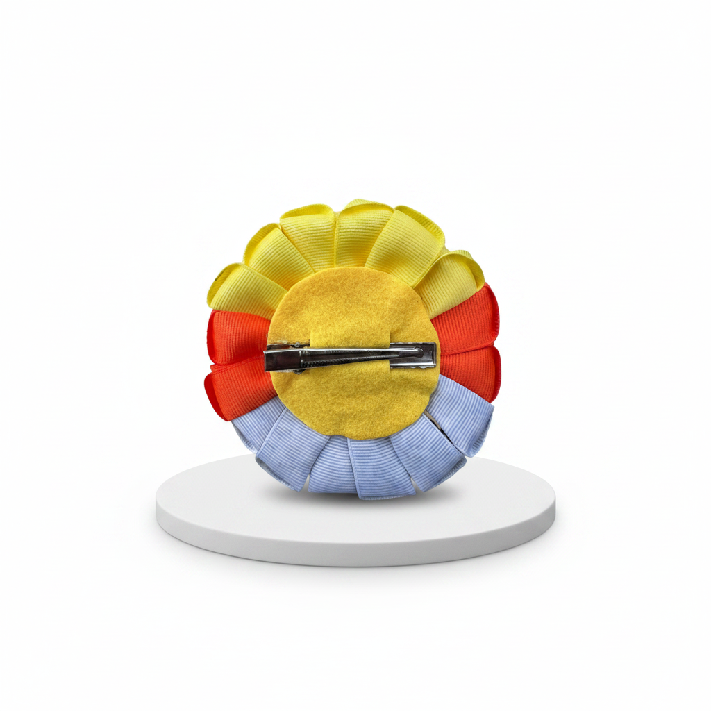 Yellow orange lavender kanzashi back - white pedestal